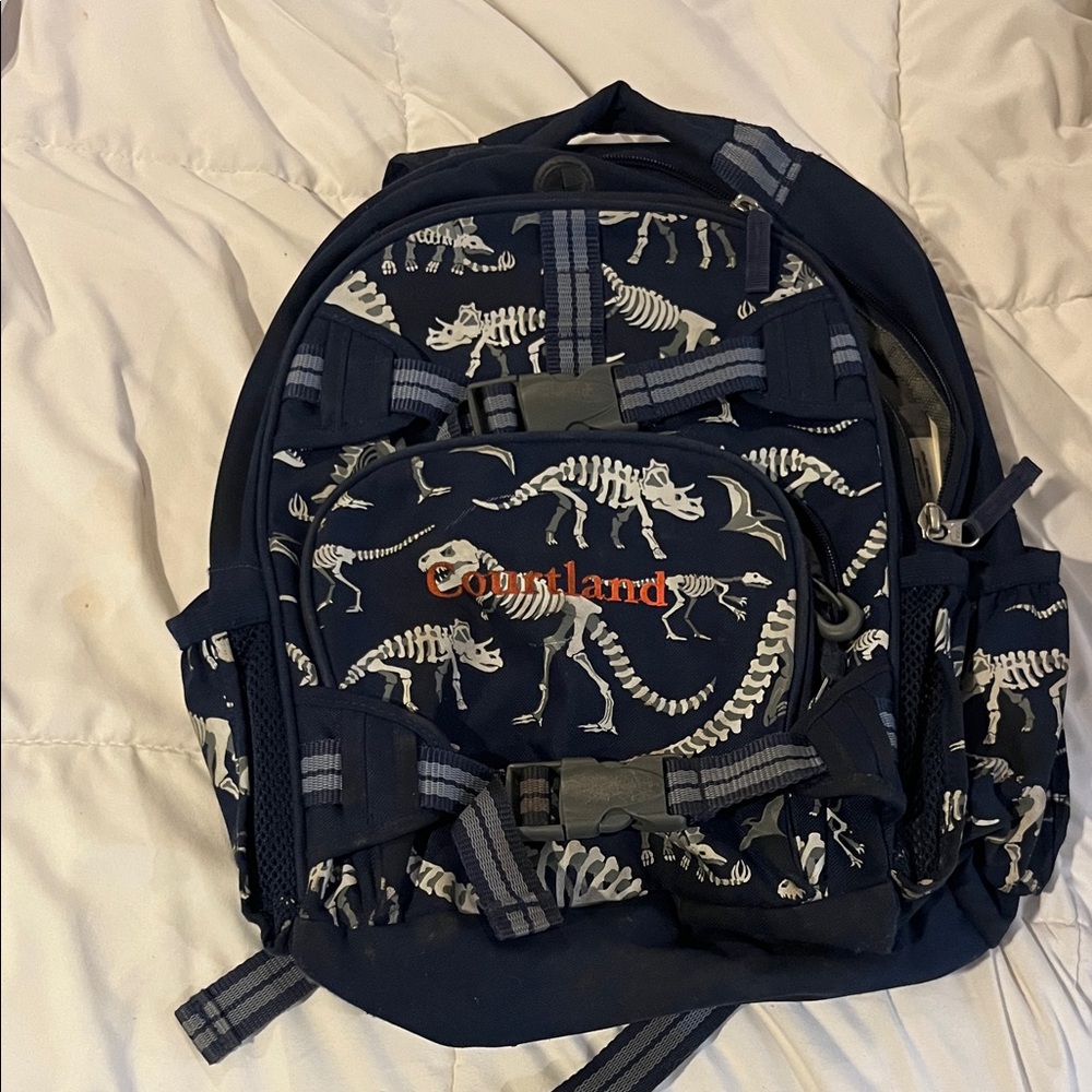 Pottery Barn Blue Dinosaur Skeleton Backpack “Courtland”